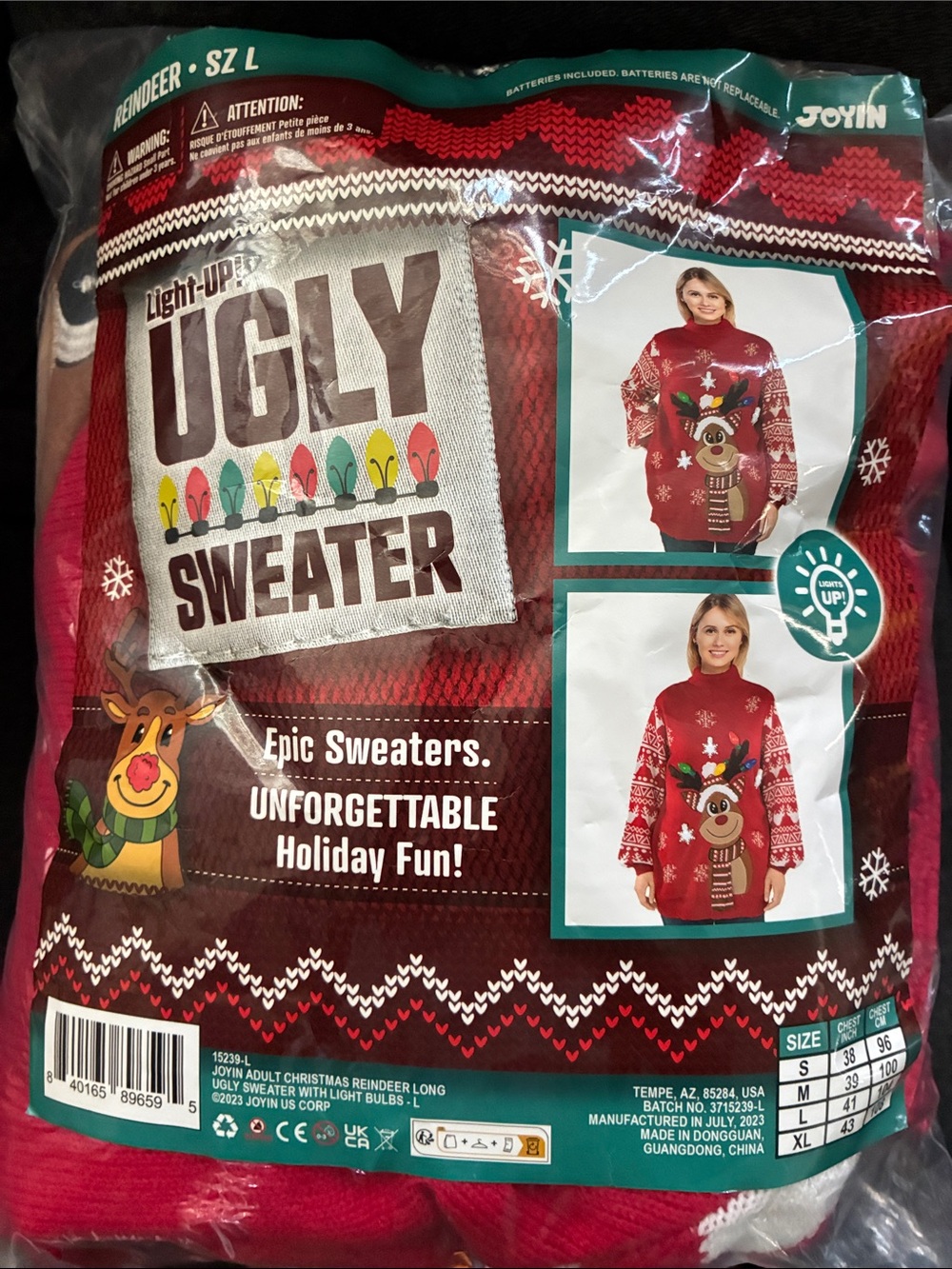 Light-Up Red Reindeer Ugly Sweater With pockets